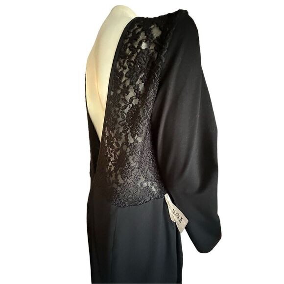 Fame and Partners Women's Asymmetrical Lace V-Back Maxi Dress Black Size 20 NWT - Picture 7 of 16